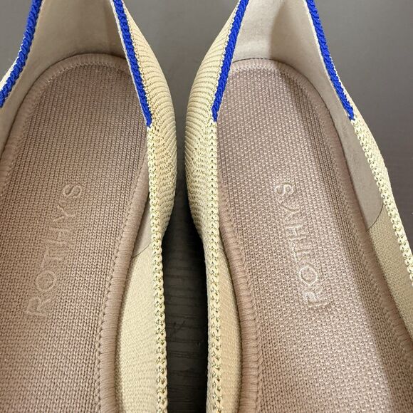 Rothy’s The Petal Square Toe Flats Metallic Beige Gold Womens Sz 9.5 Flower - Picture 4 of 11